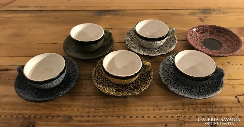 Retro miniature espresso set with cracked ceramic coffee cup