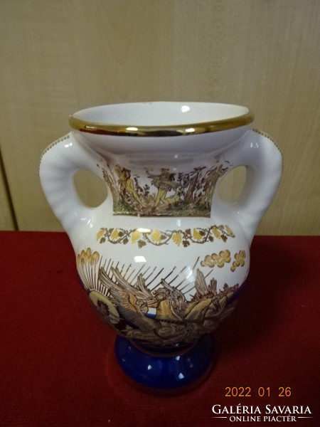 Greek porcelain, two-eared vase, richly gilded. He has! Jókai.