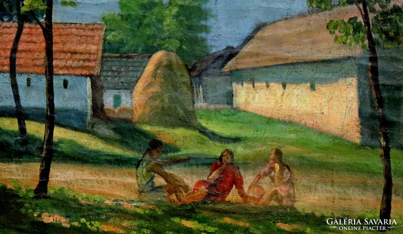 Conversing girls, antique painting in Baia Mare atmosphere
