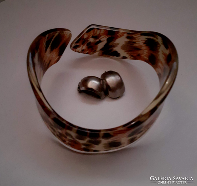 Retro wide elastic tiger pattern bracelet bangle with gift ear clip