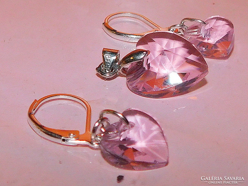 Powder pink heart earrings and pendant set - 18kgp