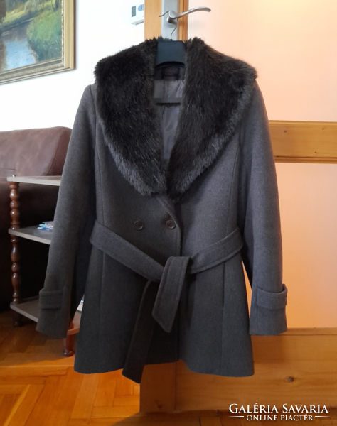 Szőrmés 3/4-es női új gyapjú kabát M-es