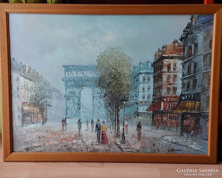 An oil painting by Paul Renardis a reproduction of a “Parisian street scene”55X75 with wooden frame