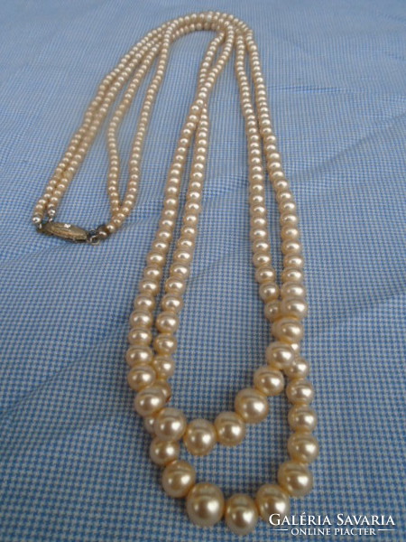 Antique Double-Breasted Marked Pearl Collier from the '50s-60s with Antique Buckle in Brilliant Silver Condition
