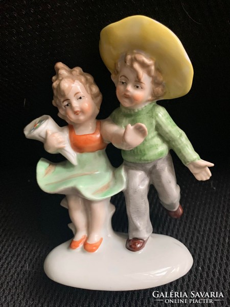 Antique German porcelain little boy and girl