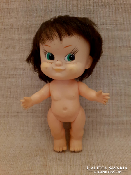Old marked Japanese rare gesticulating rubber doll with combed hair