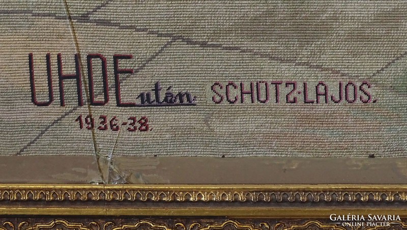 1H351 Schütz Lajos Uhde Frigyes után hatalmas antik keretezett gobelin (1936-1938) 250 x 165 cm