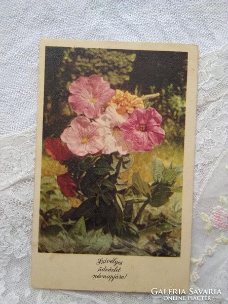 Régi virágos névnapi képeslap/üdvözlőlap 1955 Képzőművészeit Kiadó