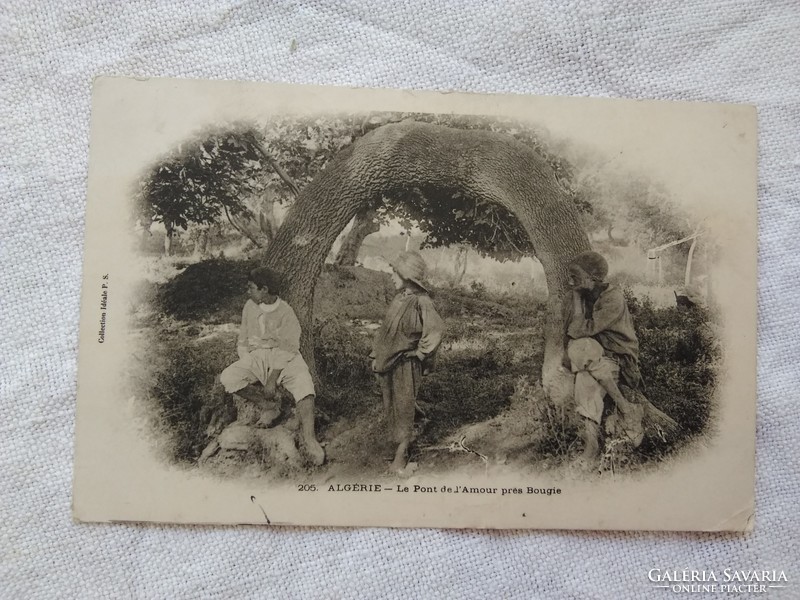 Antique photo / postcard from Algeria, j'amour bridge near bougie, local kids