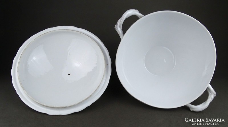 1H361 Antik nagyméretű talpas porcelán leveses tál