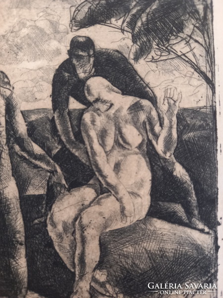 Jenő Tarjáni Simkovics - Zsuzsanna and the Elders, 1923, zinc scratch biblical scene