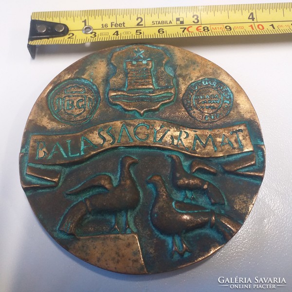Bronze, copper double-sided plaque, coin.