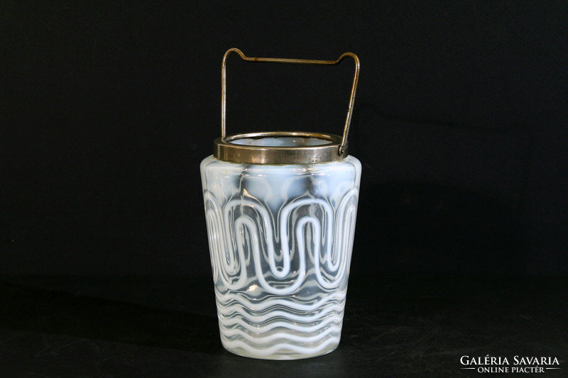 1920 Ice bucket white corrugated 17x13cm glass ice bucket ice cube holder ice holder bucket wine cooler champagne cooler
