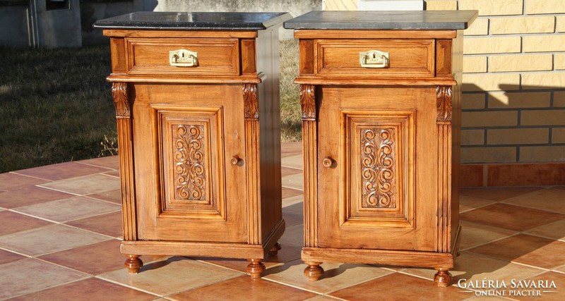 Old German marble bedside table pair 2 pcs.
