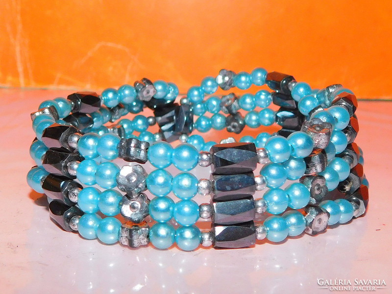 Turquoise Blue Pearl Hematite Necklace Bracelet with Magnetic Healing 90cm