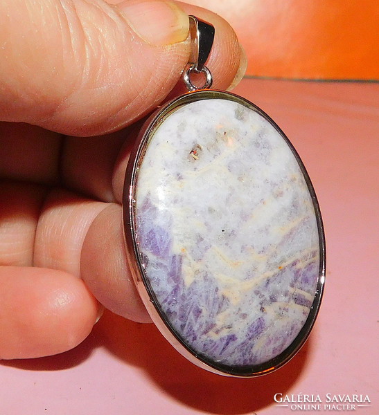 Rare! Lepidolite mineral stone large oval pendant