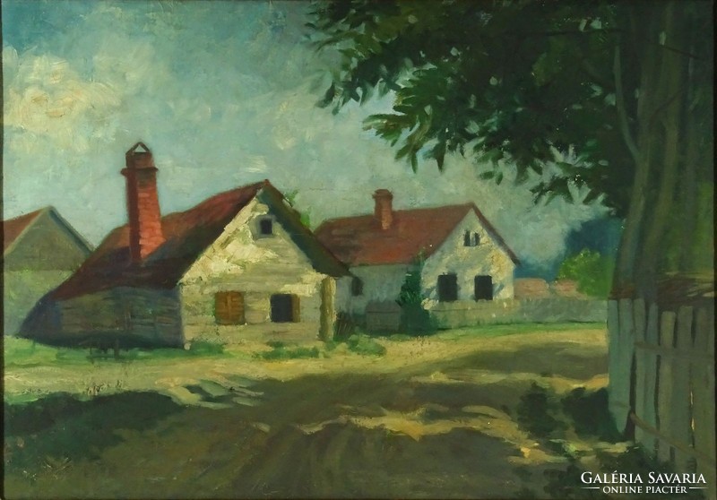 1H385 XX. századi magyar festő : Falu széli házak