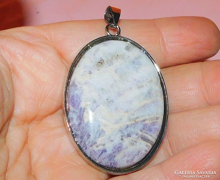 Rare! Lepidolite mineral stone large oval pendant