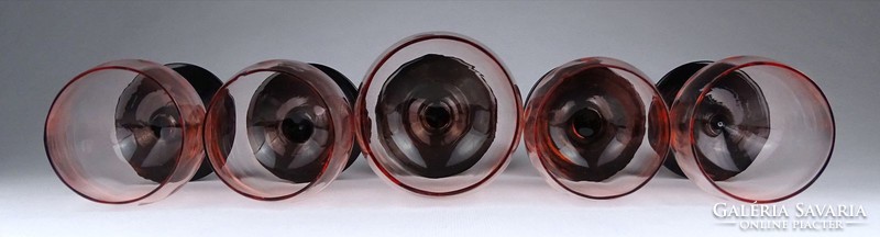 1H467 Antik art deco színezett stampedlis üveg pohár készlet 5 darab