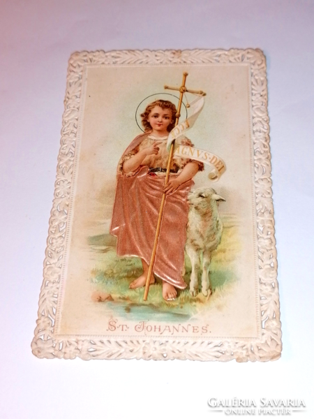 Antique, embossed Saint John, lacy prayer image, rarity image! 35.