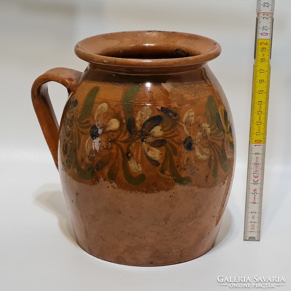 Folk, floral, brown glazed ceramic silk (2102)