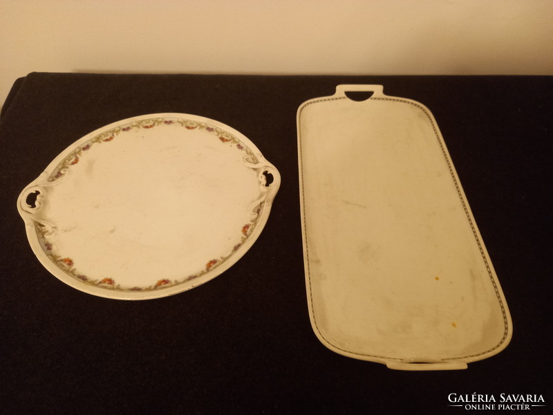 Two porcelain trays, one with a floral pattern and the other in a Bauhaus style with simple decoration