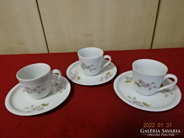 Zsolnay porcelain coffee cup + placemat with purple floral pattern. He has! Jókai.