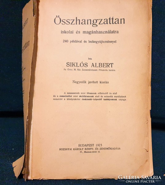 Albert Siklós: harmony 1923. Book and music publishing of Charles Rozsnyai bp.