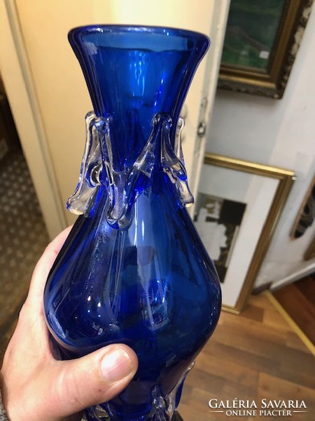 Czech old glass vase, flawless workmanship, 30 cm high.