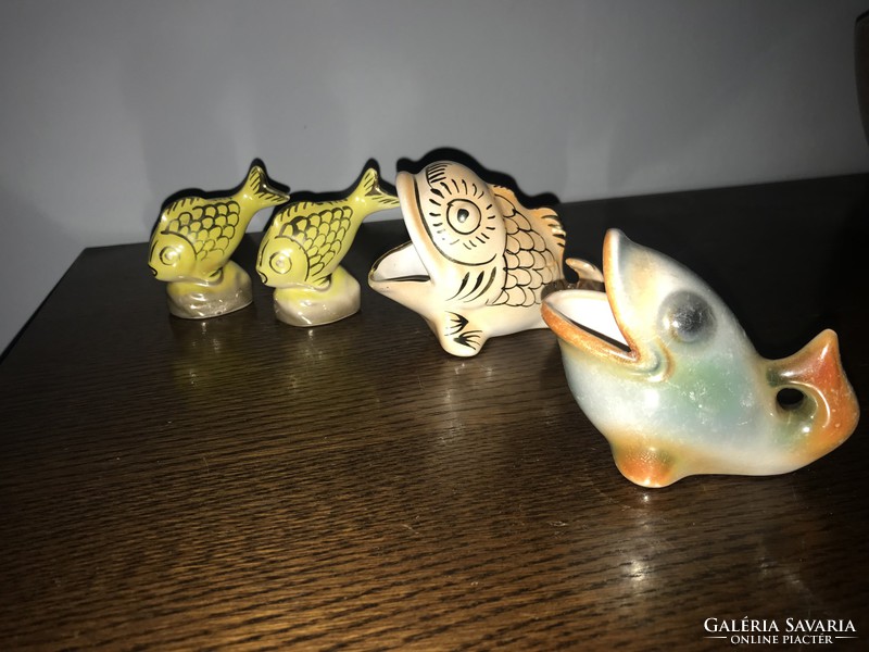 4 Pieces of Bodrogkeresztúr fish fish figure ceramic sculpture
