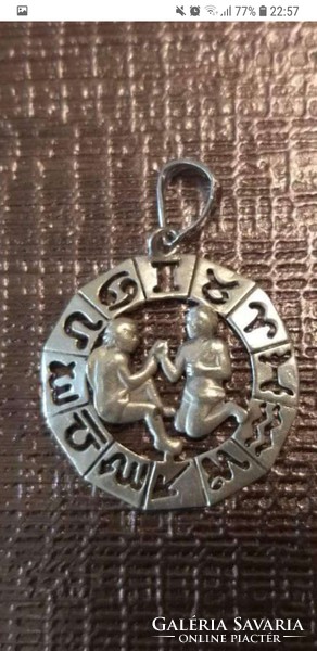 Unique 3d twin horoscope marked with silver pendant