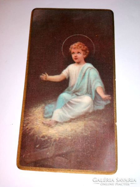 Régi kis Jézus a jászolban, szentkép, imalap, imakönyvbe, olasz litho.    48.