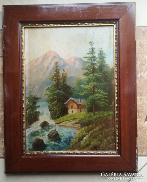XIX.sz. magyar festő :Itáliai táj patakkal