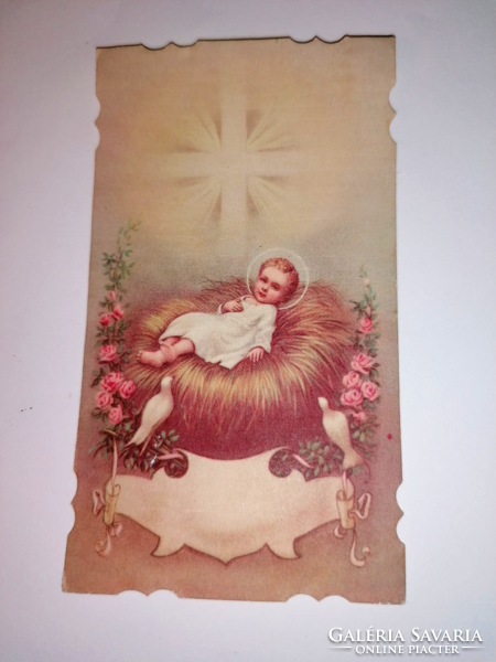 Old little Jesus in the manger, holy image, prayer, prayer book. 45.