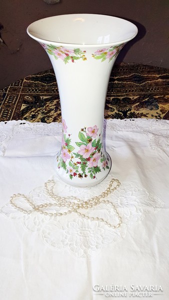 37 cm high. Old, flawless, pink-flowered, huge, rare, Raven House vase.