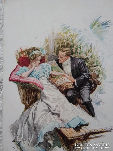 Antique american reinthal new york art card / greeting card / postcard, aristocratic couple in love 1917