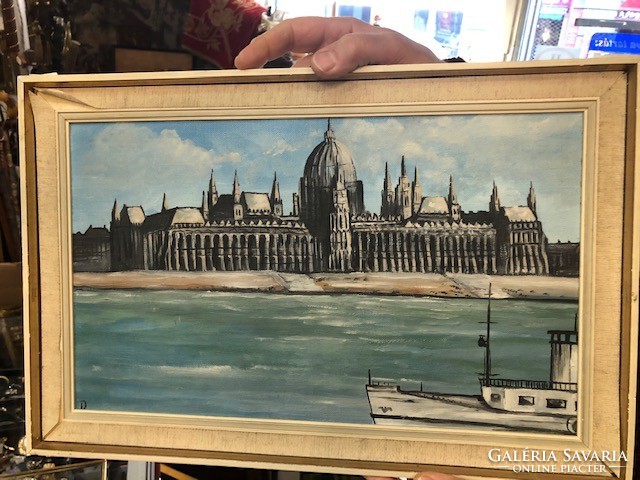 Parliament depiction, oil, cardboard painting, lakber.