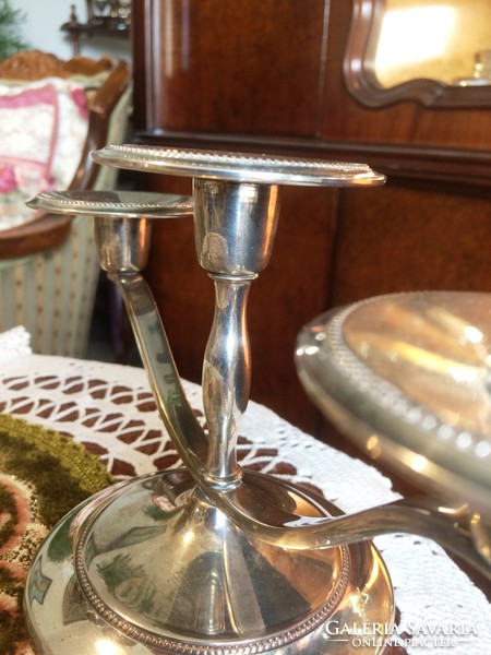 2 pcs, identical, elegant, silver-plated, vintage, three-pronged candlestick to enhance the festive mood