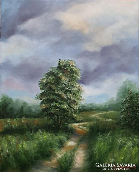 Vihar előtt, olajfestmény, 30 cm x 40 cm