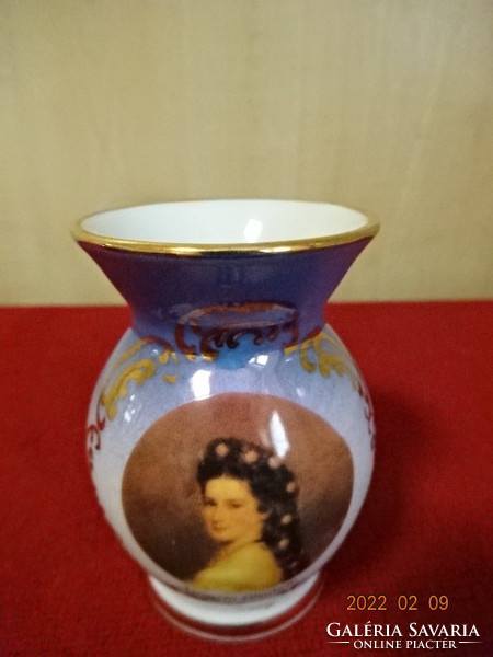 Német porcelán váza, Sissit ábrázoló képpel, magassága 7,5 cm. Vanneki! Jókai.