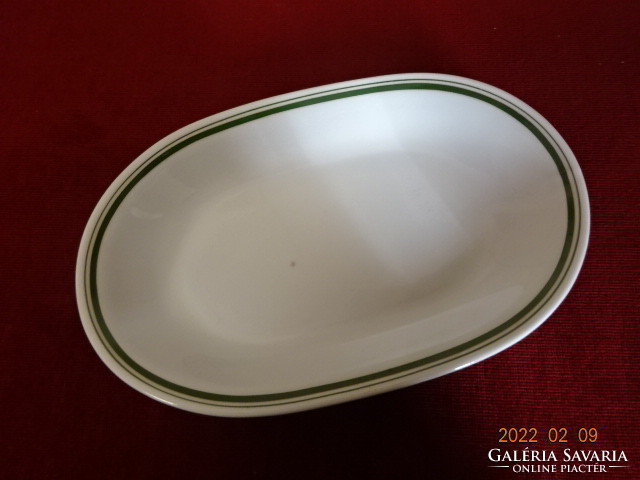 Alföldi porcelán, zöld csíkos ovális tányér. Vanneki! Jókai.