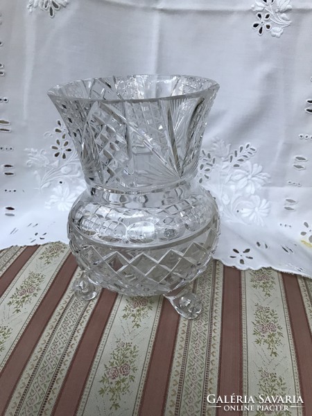 Polished crystal, three-legged vase in beautiful condition