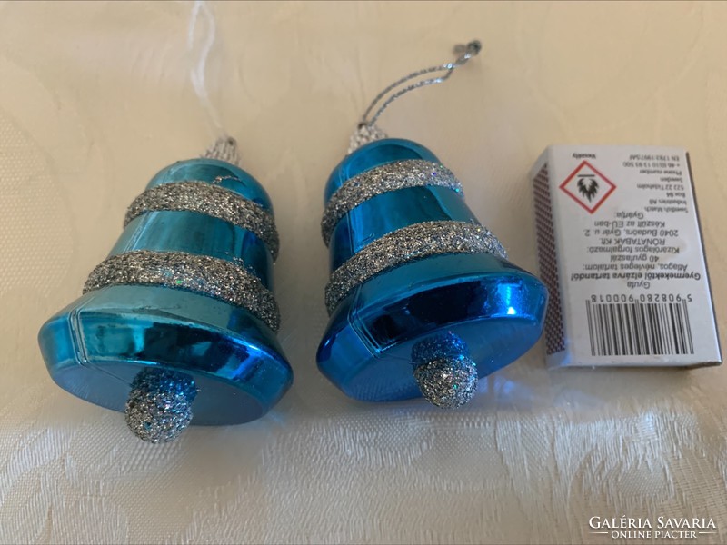 2 pcs. Retro blue plastic bell Christmas tree decoration
