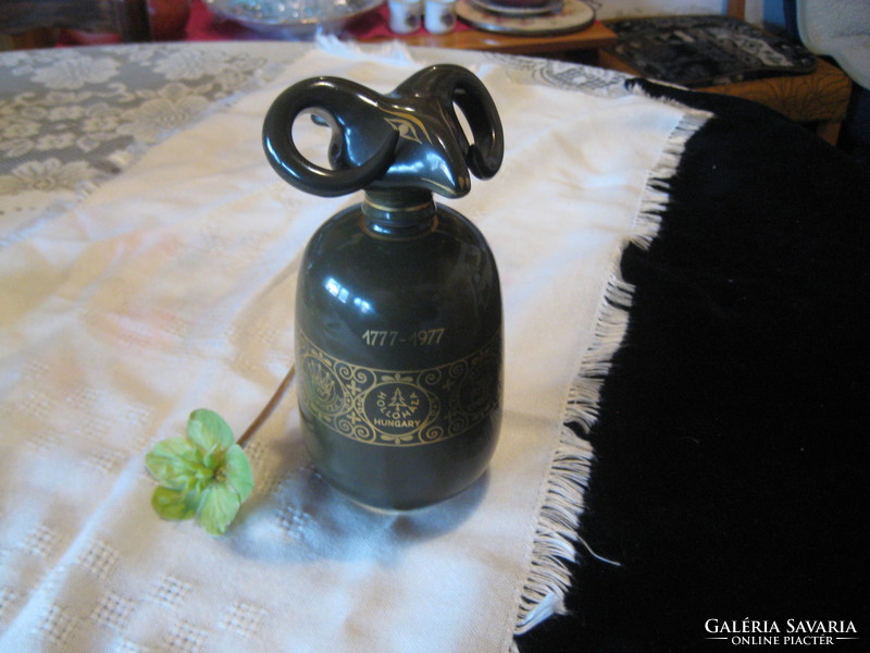 Hollóháza ram's head drink bottle with the old Hollóháza symbols on it 20 cm