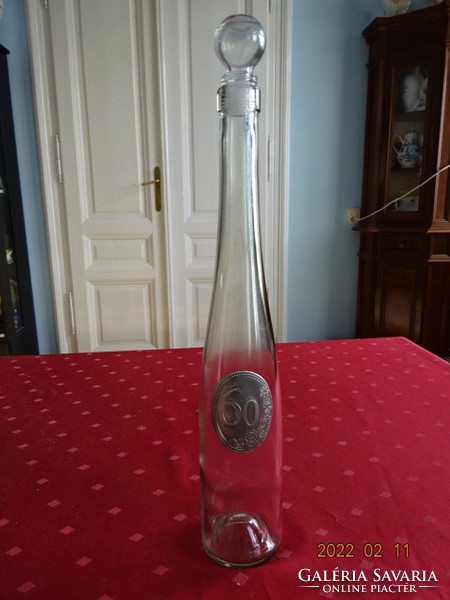 Pálinkás üveg, 60. születésnapra, ón címkés. Vanneki!