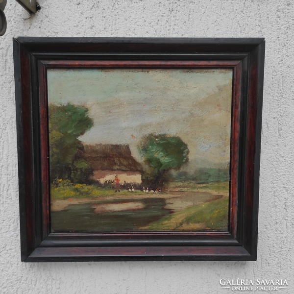 Antique about 100 years old painting, landscape, farm, farm, rural landscape, carpenter Augustine, neograde, baky etc. style picture