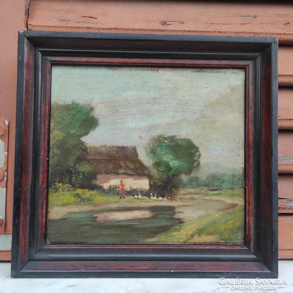 Antik kb 100 éves festmény, tàjkép,farm,tanya, vidéki táj ,Àcs Àgoston,Neogràdi,Baky stb stílusú kép