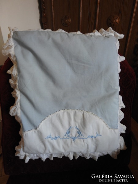 Antique white - light blue lace cushion