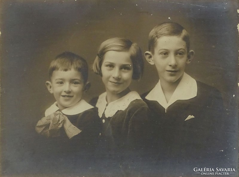 1H771 Antik keretezett gyerek portré testvérek fotográfia 19.5 x 25 cm