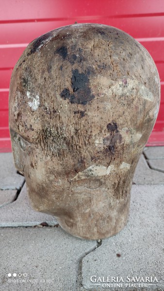 Ritka antik - Millinery head - kézzel faragott fa, kalap paróka minta fej  szobor a 19. századból